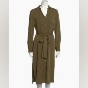 Halston khaki green  button down midi dress NWT